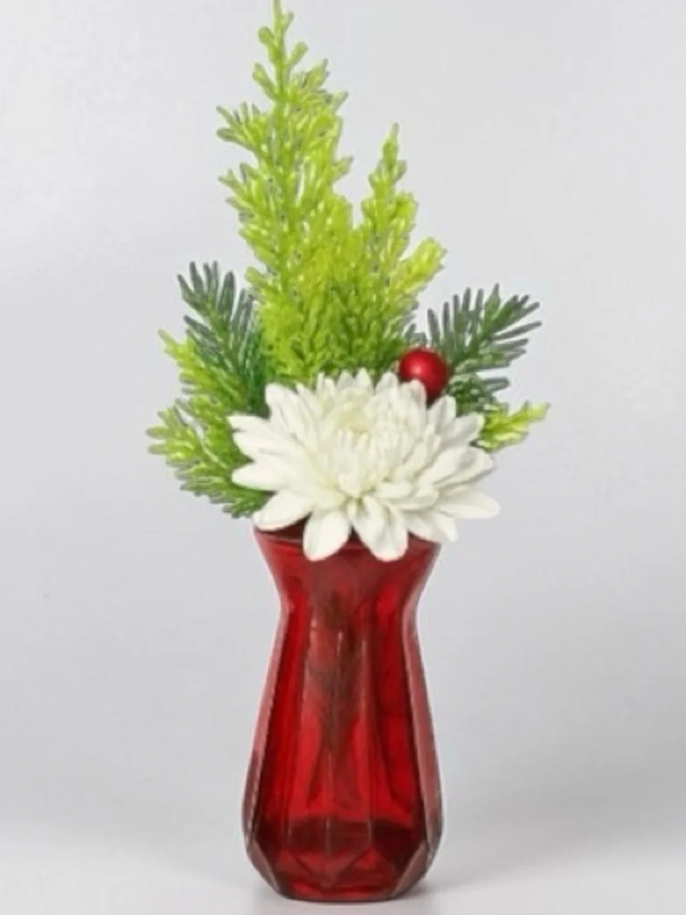 GLASS VASE DPS # ARIEL XL Floral Cut 10” Vintage Glass Vase in RED